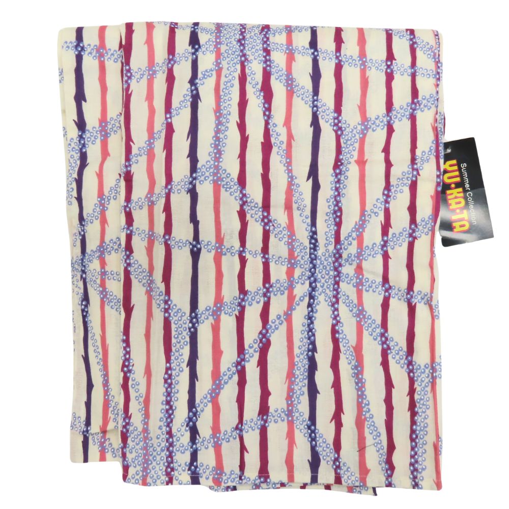 【中古】 浴衣 5点セット 一式 綿 ポリエステル アイボリー ピンク系 帯締め 肌着 小物 和装 呉服 和服 きもの レディース 女性