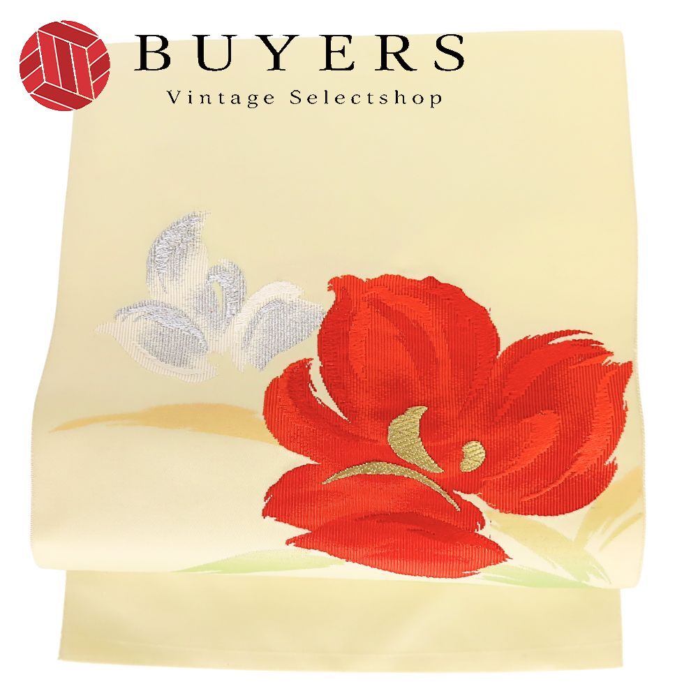 【20%OFF!!楽天スーパーSALE!!】【中古】 名古屋帯 八寸 お太鼓柄 ポリエステル アイボリー 名古屋仕立..