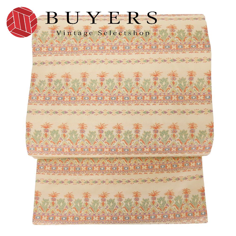 【20%OFF!!楽天スーパーSALE!!】【中古】 名古屋帯 正絹(金銀糸除く) ベージュ系 マルチカラー モダン ..