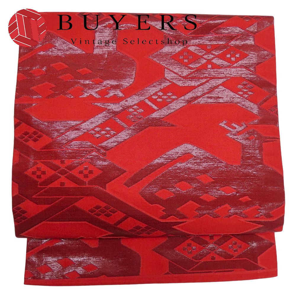 【20%OFF!!楽天スーパーSALE!!】【中古】 名古屋帯 九寸 正絹(金銀糸除く) レッド系 名古屋仕立て 有栖..