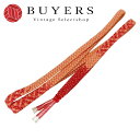 【中古】 帯締め 平組紐 正絹(金銀糸除く) サーモンピンク レッド 可愛い お洒落 小物 和装 呉服 和服 きもの レディース 女性