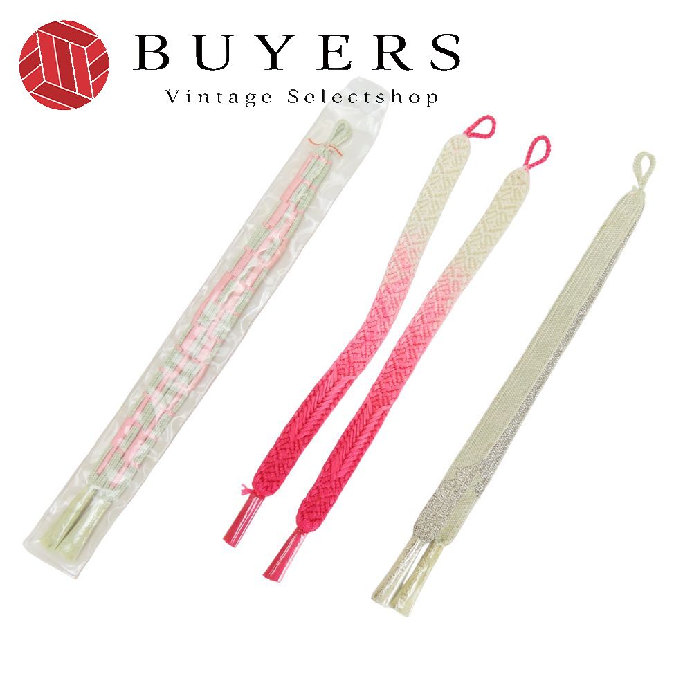 【中古】 和装小物 羽織紐 まとめ売り 3本セット 正絹(金銀糸除く) ホワイト ピンク シルバー 平組 カ..