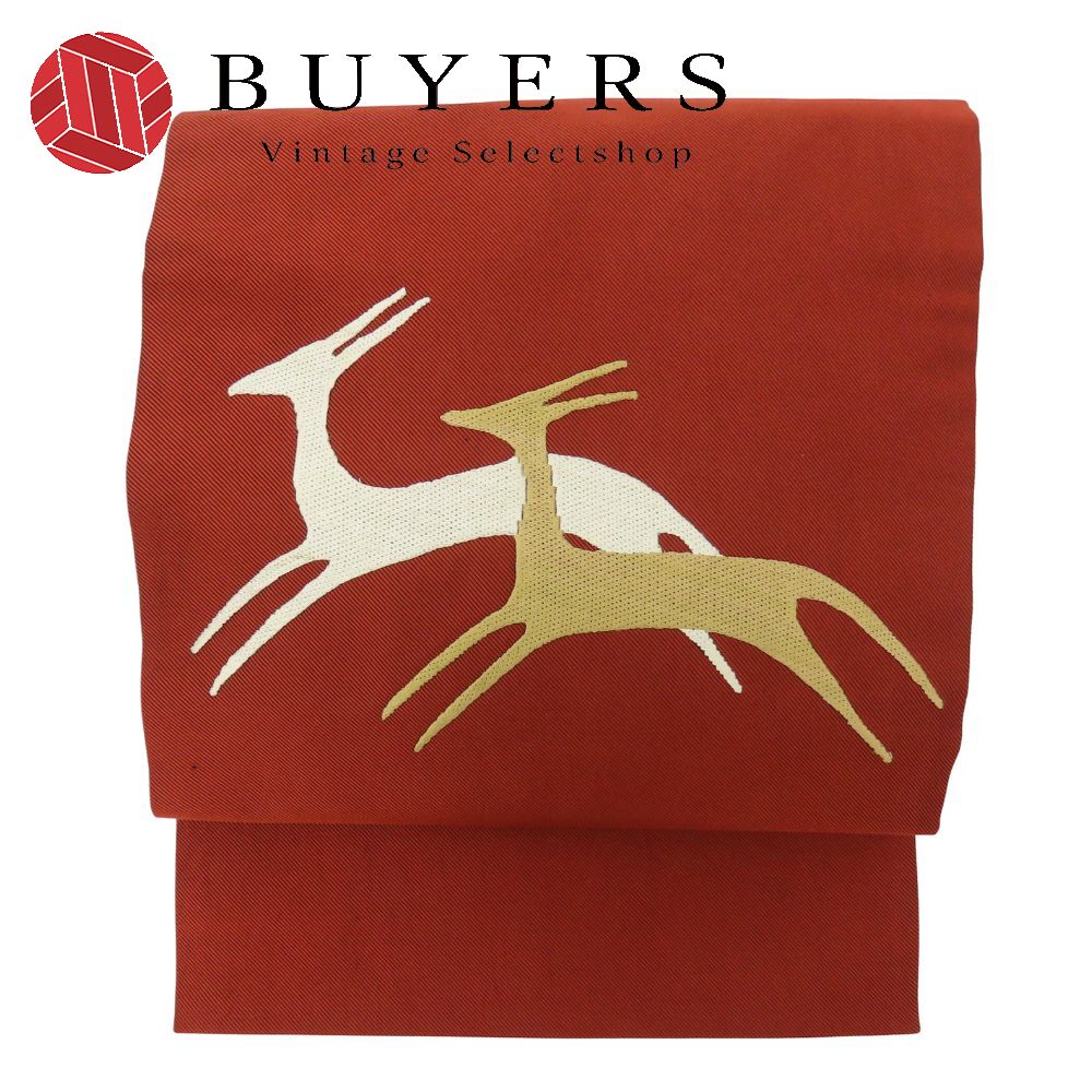 【20%OFF!!楽天スーパーSALE!!】【中古】 名古屋帯 正絹(金銀糸除く) レッド 草鹿柄 お洒落 和装 呉服 ..