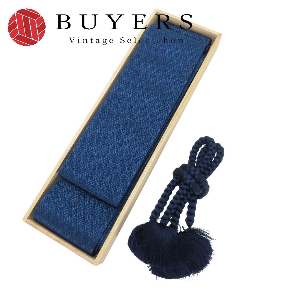 【中古】 男帯 男帯・羽織紐セット 正絹 ブルー系 ネイビー系 角帯 丸組み 小物 和装 呉服 和服 きもの メンズ 男性