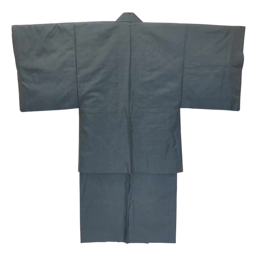 【中古】 着物セット 本場奄美大島紬 羽織 裏地付き 正絹(金銀糸除く) ブルー ブラウン アンサンブル 総詰め 証紙付き 和装 呉服 和服 きもの メンズ 男性
