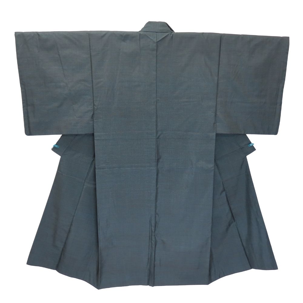 【中古】 着物セット 本場奄美大島紬 羽織 裏地付き 正絹(金銀糸除く) ブルー ブラウン アンサンブル 総詰め 証紙付き 和装 呉服 和服 きもの メンズ 男性
