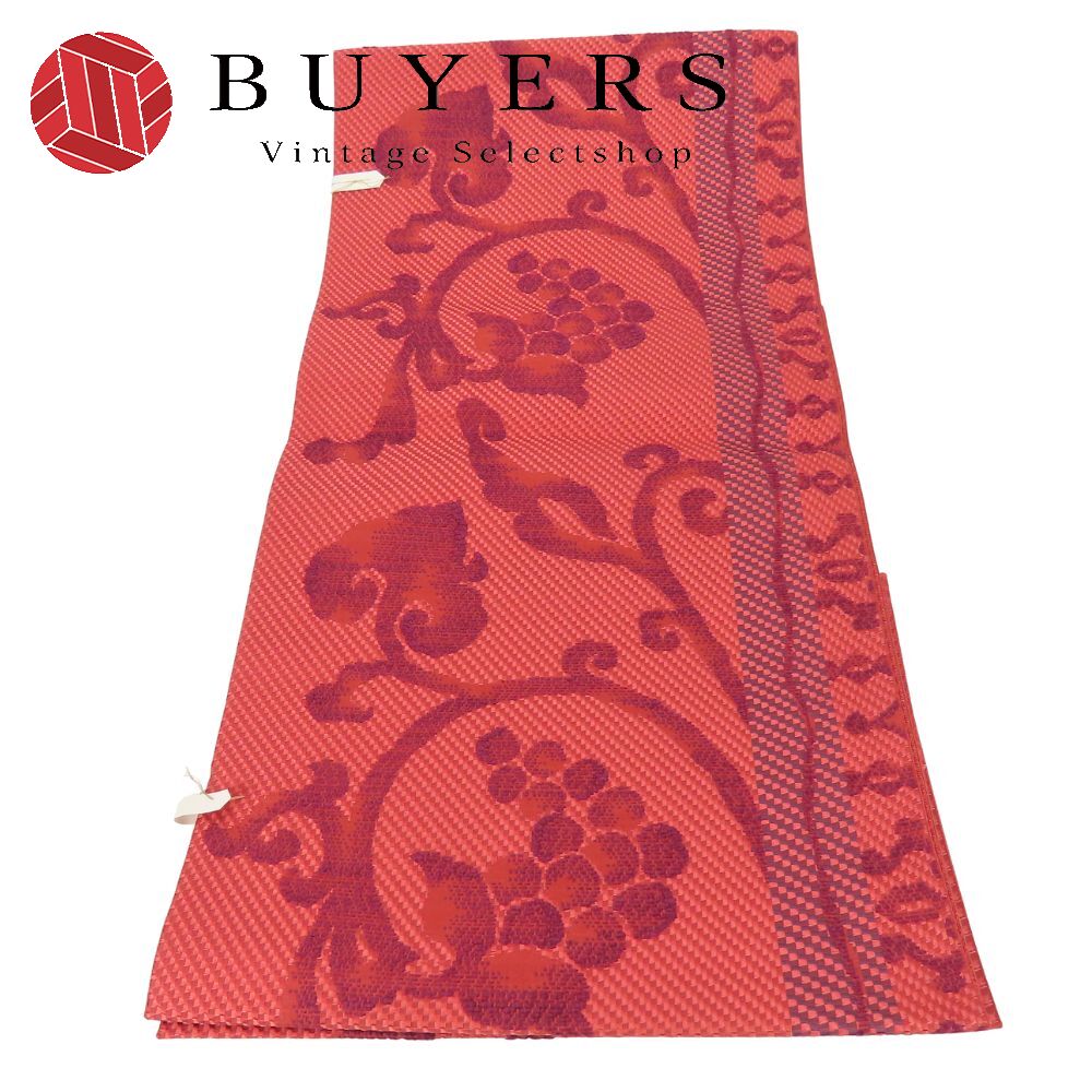 【中古】 名古屋帯 しつけ糸あり 正絹 えんじ色 草花柄 普段使い 松葉仕立て 和装 呉服 和服 きもの レディース 女性(4)