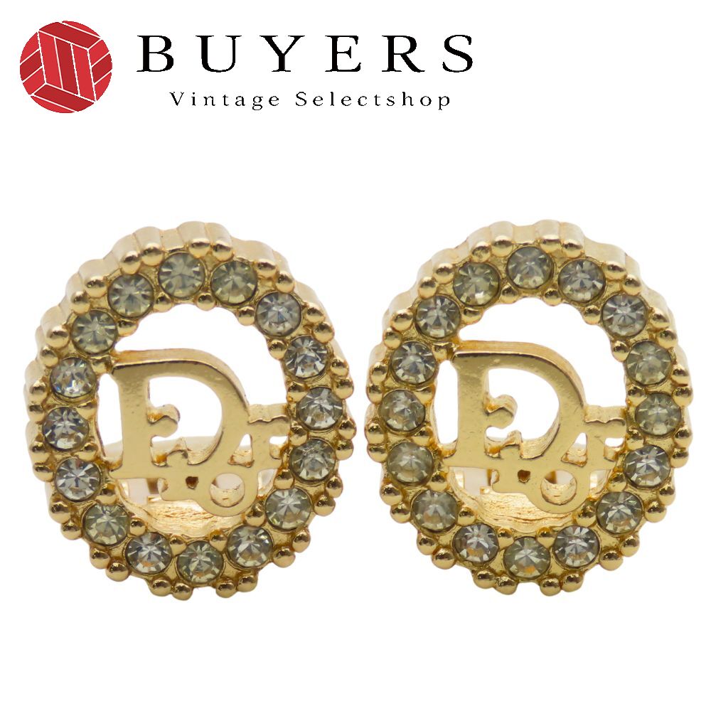 【中古】 クリスチャンディオール イヤリング メタル ラインストーン ゴールド ロゴ アクセサリー メッ..
