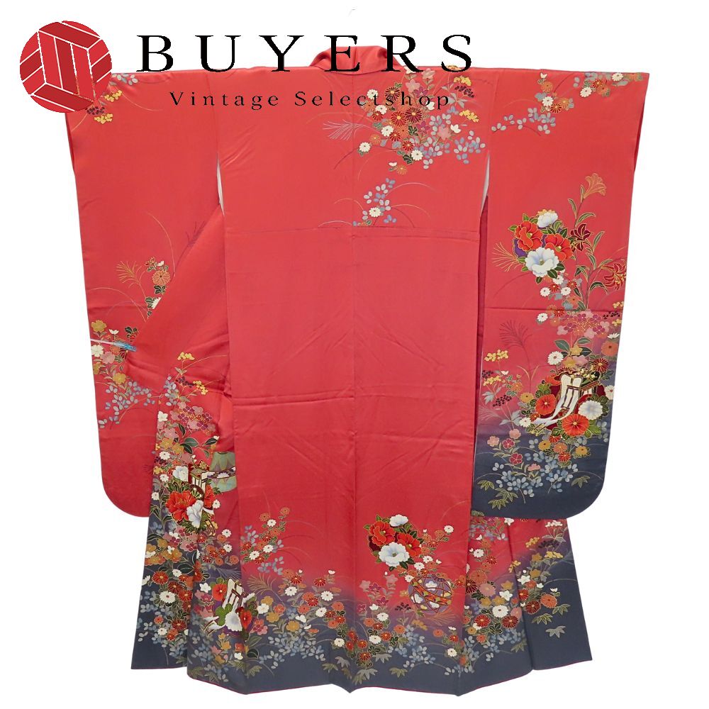 【中古】 振袖 正絹 レッド系 成人式 和装 呉服 和服 きもの レディース 女性