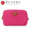【中古】PRADA プラダ 1N0340 ポーチ FUXIA フューシャ ピンク キャンバス レディース 女性 小物入れ 化粧ポーチ pouch canvas ...