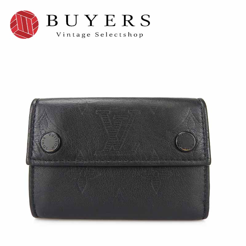 ■LOUISVUITTONルイヴィトンM67631ディスカバリーモノグラム・シャドウコンパクトウォレット黒ブラック男性メンズLVロゴビトンシルバー金具小銭入れ財布WalletMonogramBlackNoirLeather【中古】