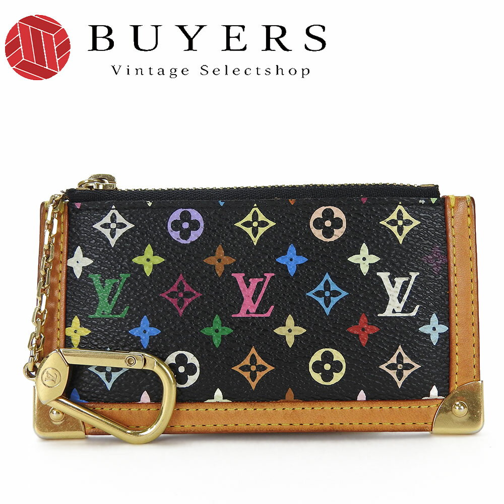 【中古】ルイヴィトン コインケース ポシェット・クレ モノグラム・マルチカラー 小銭入れ キーケース キーリング M92654 ノワール 黒 革 レザー レディース 女性 小物 LV louis vuitton coin case pouch leather blackのサムネイル