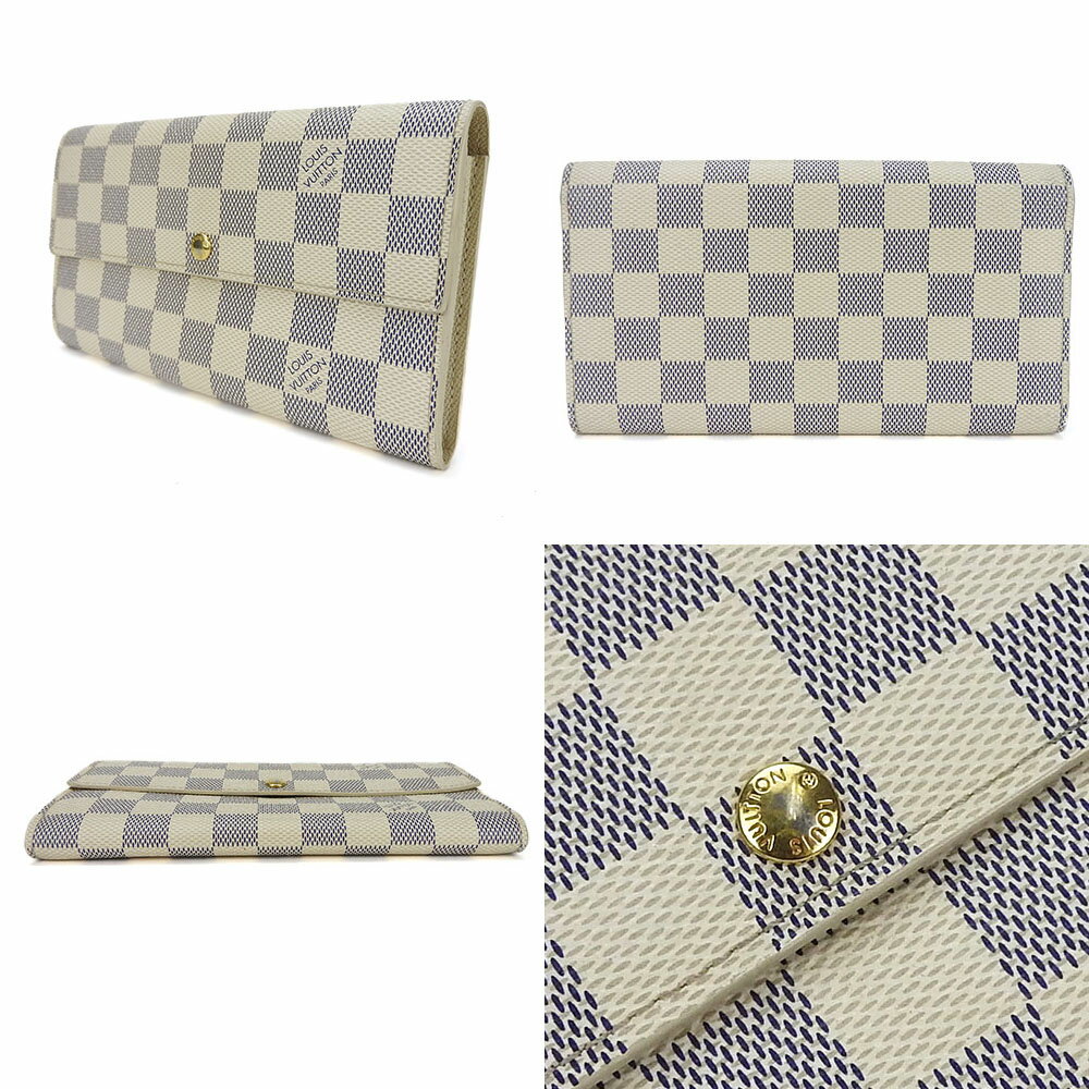 【中古】 ルイヴィトン 二つ折り 長財布 ポルトフォイユ・サラ N61735 ダミエ・アズール レザー 市松模様 普段使い 小物 女性 レディース LOUIS VUITTON LV long wallet Damier Azur pvc