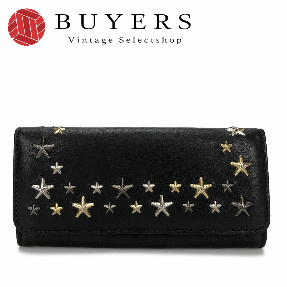 【中古】JIMMY CHOO ジミーチュウ 00715 二つ折り長財布 レザー 革 ブラック スタッズ 星 スター NINO LTU METALLIC MIX Long wallet leather black 15152