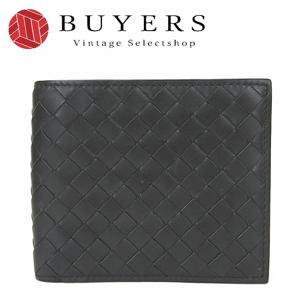 【中古】BOTTEGA VENETA ボッテガヴェネタ イントレチャート 二つ折り札入 財布 ガンメタ系 編み込み 小物 ユニセックス メンズ 男性 Intrecciato Wallet Leather