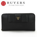 yÁzPRADA v_ 1ML506 Eht@Xi[z TtBA[m {  ubN U[ S[h fB[X  zip around long wallet black ribbon Nero