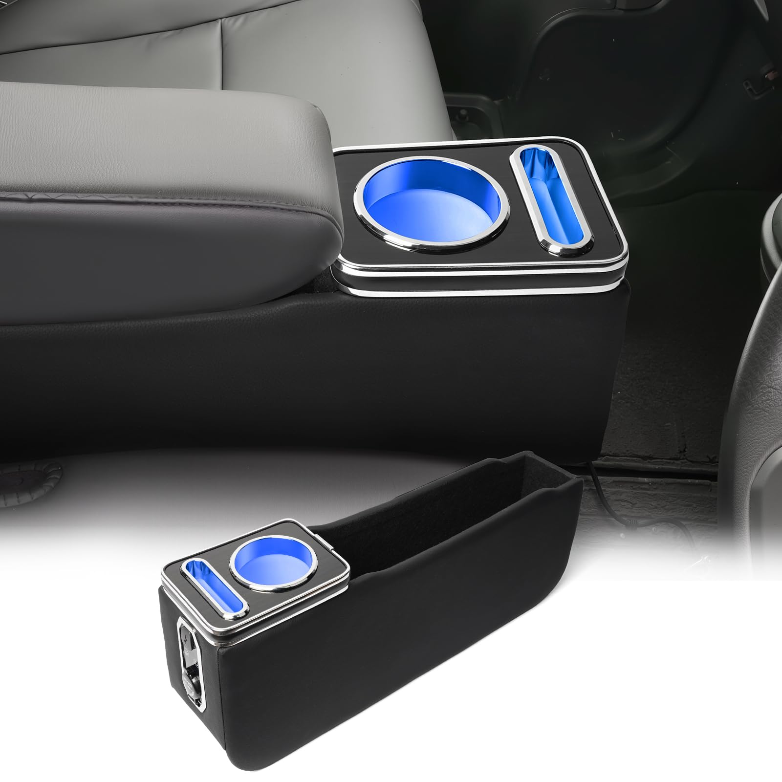 コンソールボックス N-WGN/N-WGN Custom 7色LED USB急速充電スマホホルダー カップホルダー 小物入れ アクリルパネル×PUレザー 車内収納ボックス アームレスト n-wgn アクセサリー スエヌワゴン/エヌワゴンカスタムJH3/JH4