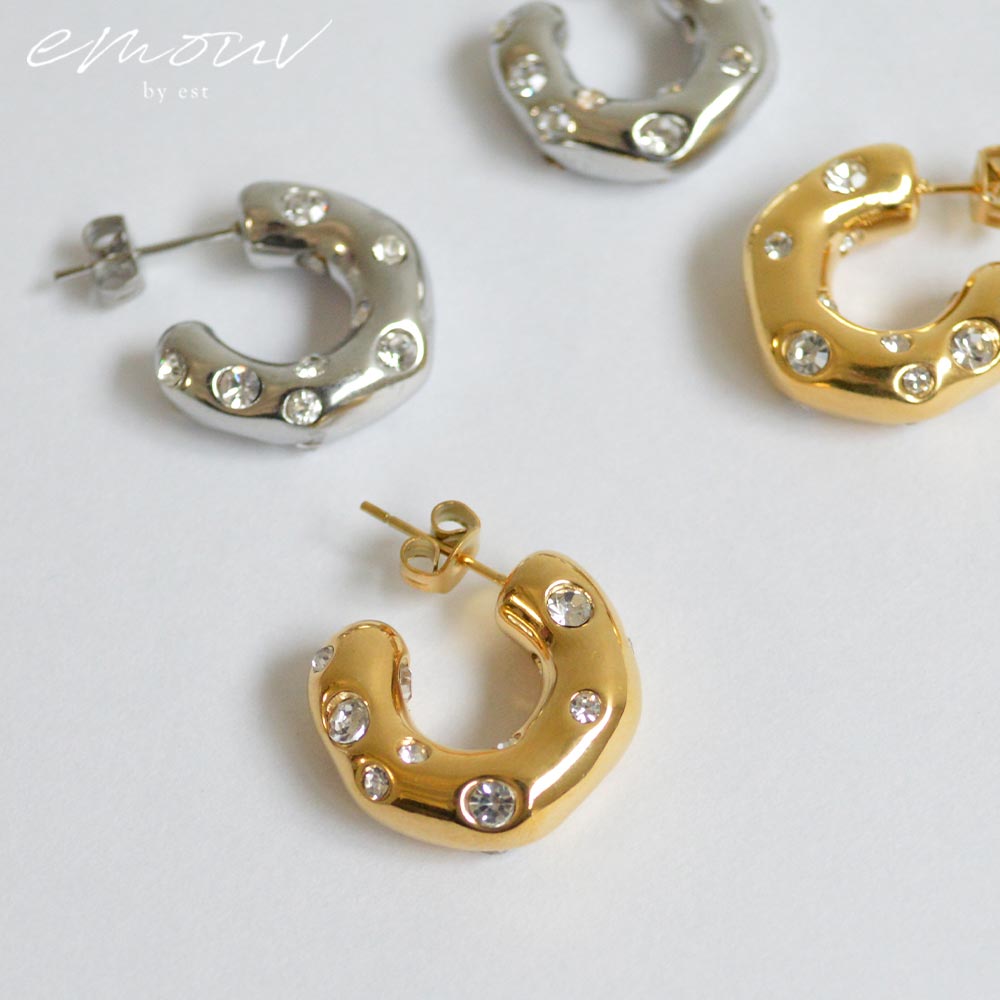 Rakuten - emouv by est メタルビジューピアス ピアス ゴールド シルバー アクセサリー トレンド 旬 サージカルステンレス 金属アレルギー対応 金アレ ジュエリー おしゃれ 人気 女性 レディース ギフト プレゼント デイリー シンプル