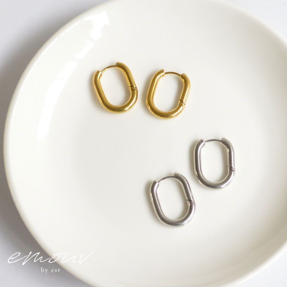 Rakuten - emouv by est オーバルフープピアス ピアス ゴールド シルバー アクセサリー トレンド 旬 ステンレス ジュエリー おしゃれ 人気 女性 レディース ギフト プレゼント デイリー シンプル