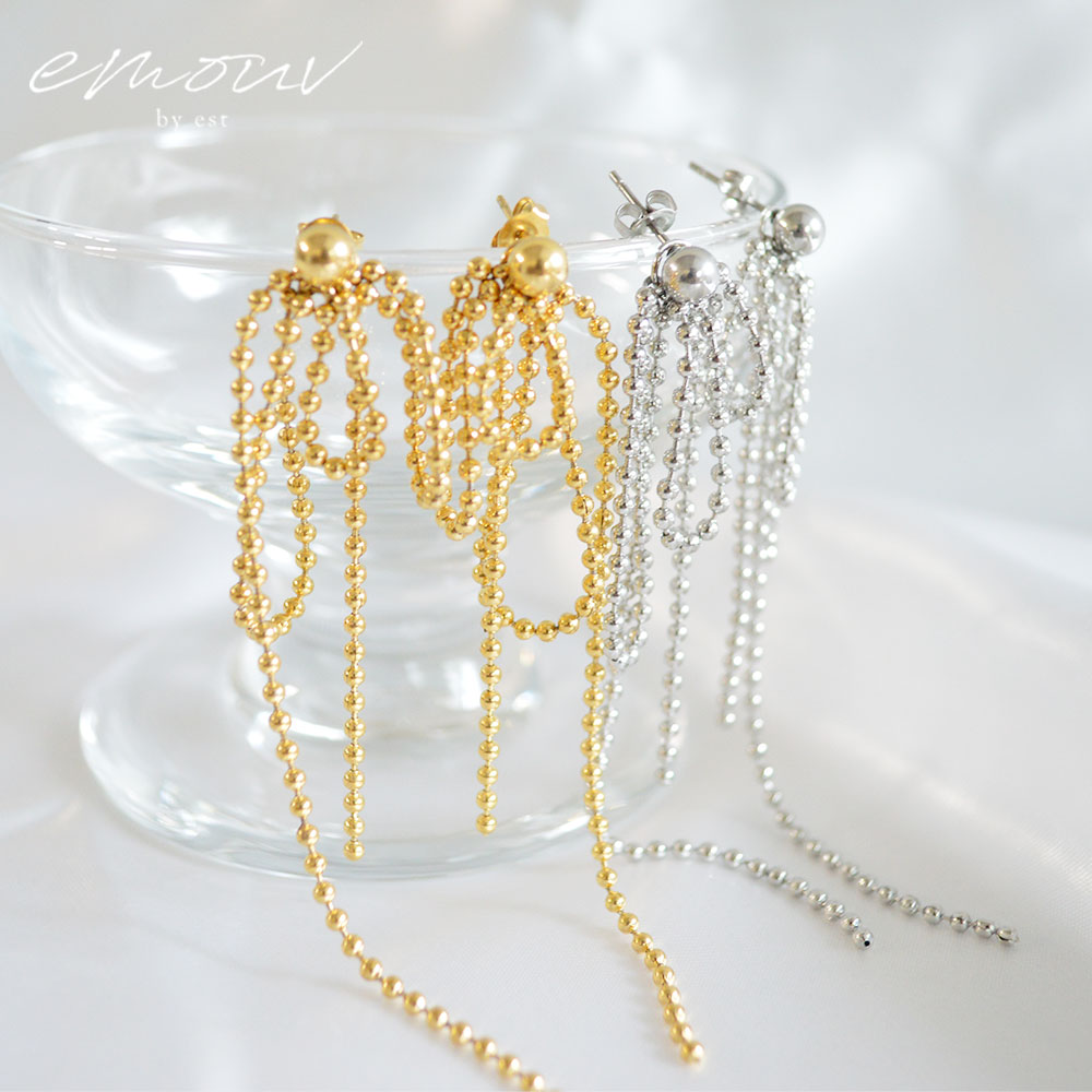 emouv by est ボールチェーンロングピアス ピアス ゴールド シルバー アクセサリー トレンド 旬 サージカルステンレス 金属アレルギー対応 金アレ ジュエリー 上品 エレガント 大人 おしゃれ 人気 女性 レディース ギフト プレゼント デイリー シンプル 大ぶり