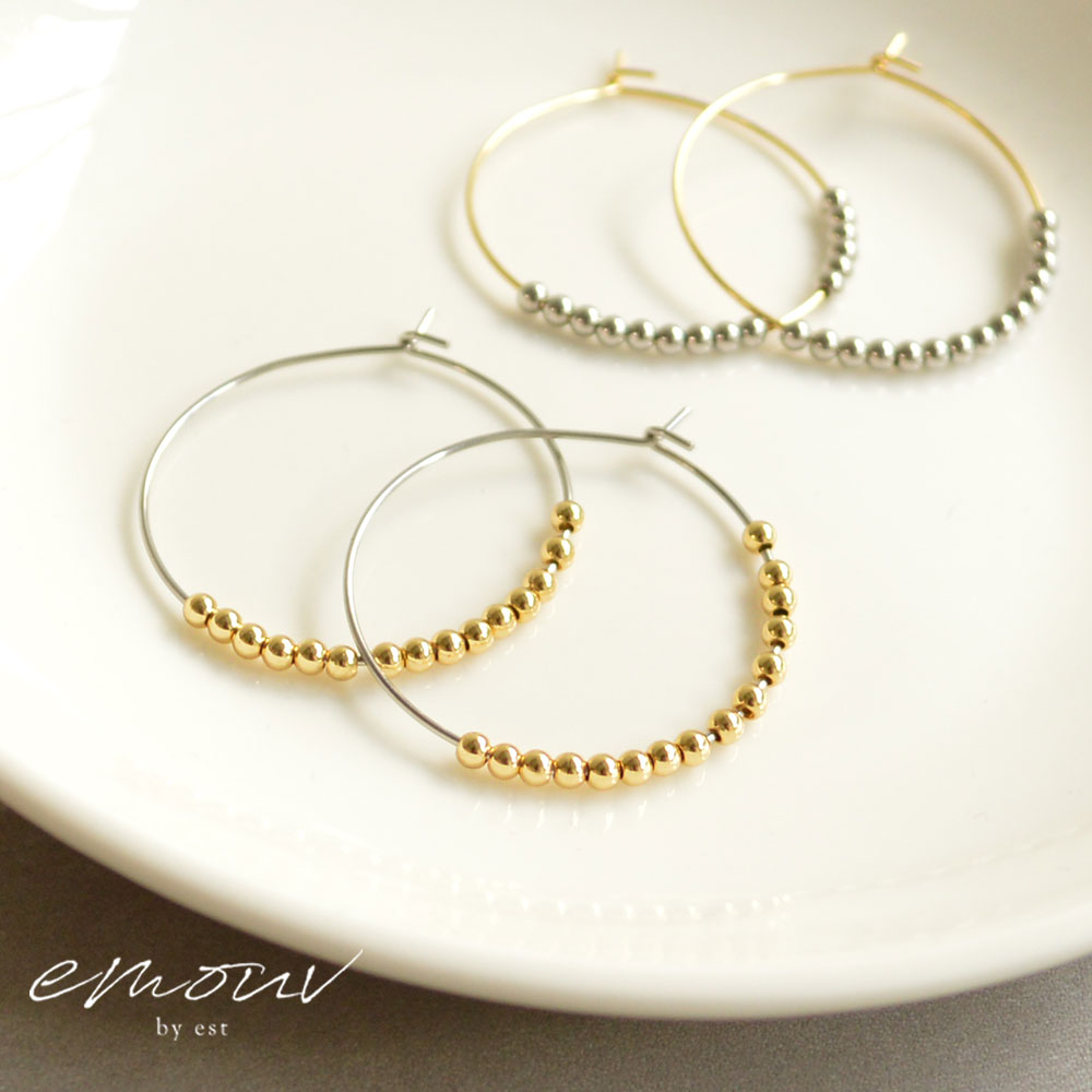 Rakuten - emouv by est バイカラーボールピアス ピアス ゴールド シルバー アクセサリー トレンド 旬 サージカルステンレス 金属アレルギー対応 金アレ ジュエリー おしゃれ 人気 女性 レディース ギフト プレゼント デイリー シンプル 普段使い 大ぶり