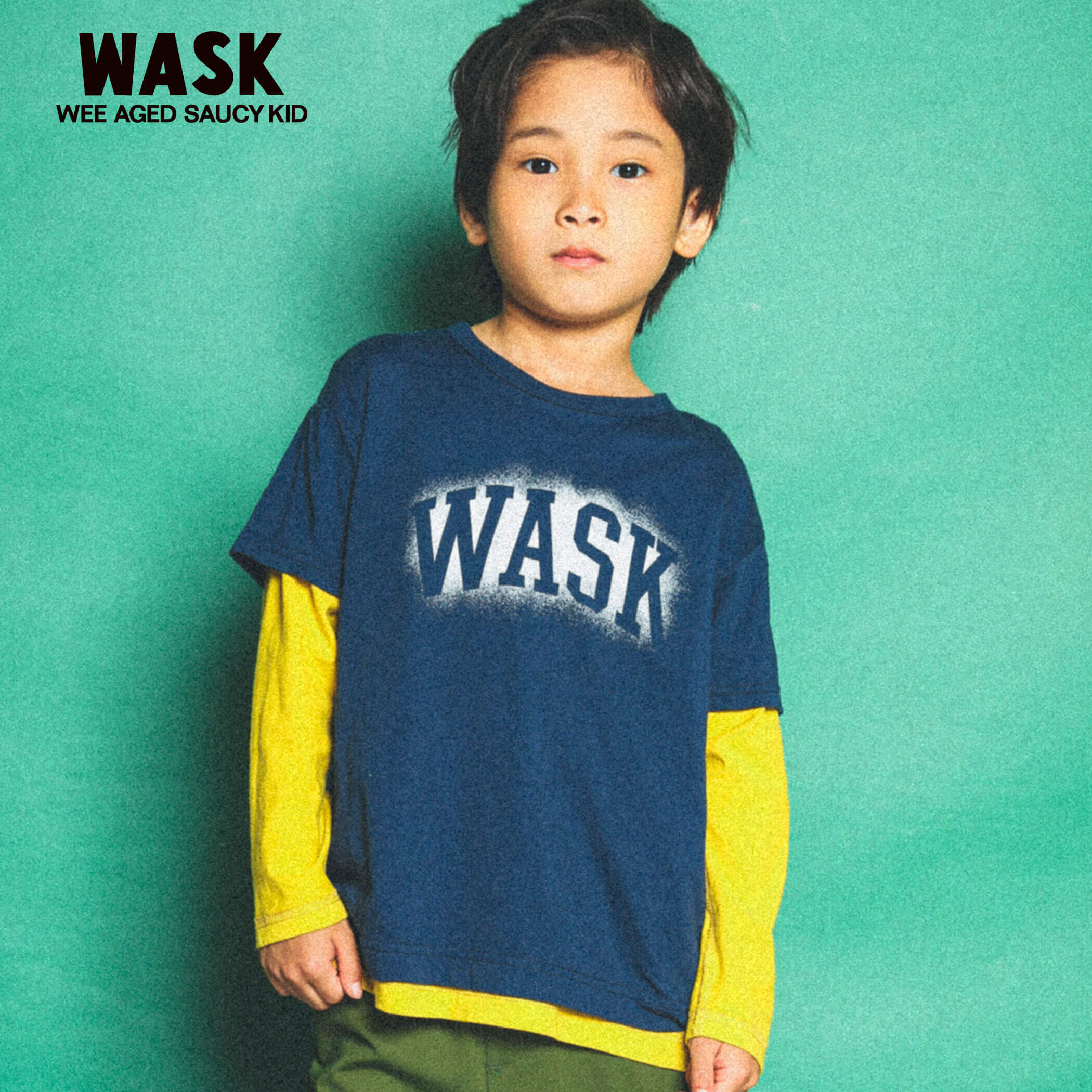 WASK（ワスク）「ロゴプリントデニムポケットリバーシブルTシャツ(100~160cm)」子供服 子ども服 男の子 女の子