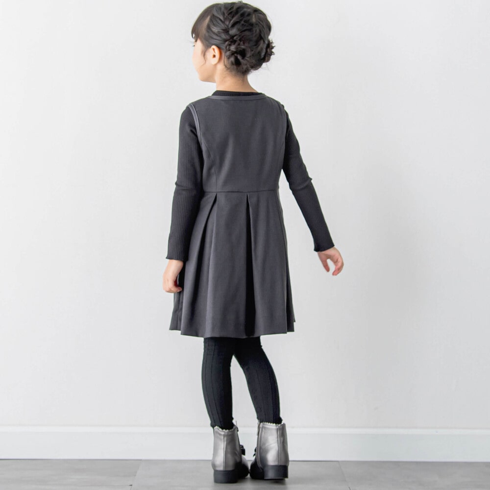 【70%OFF】BeBe Petits Pois Vert（べべ・プチポワヴェール）ウール風 タック ジャンパースカート (95~150cm) 子供服 子ども服 女の子 95 100 110 120 130 140 150 ワンピース おしゃれ きれいめ キッズ ギフト ブランド セール アウトレット 3