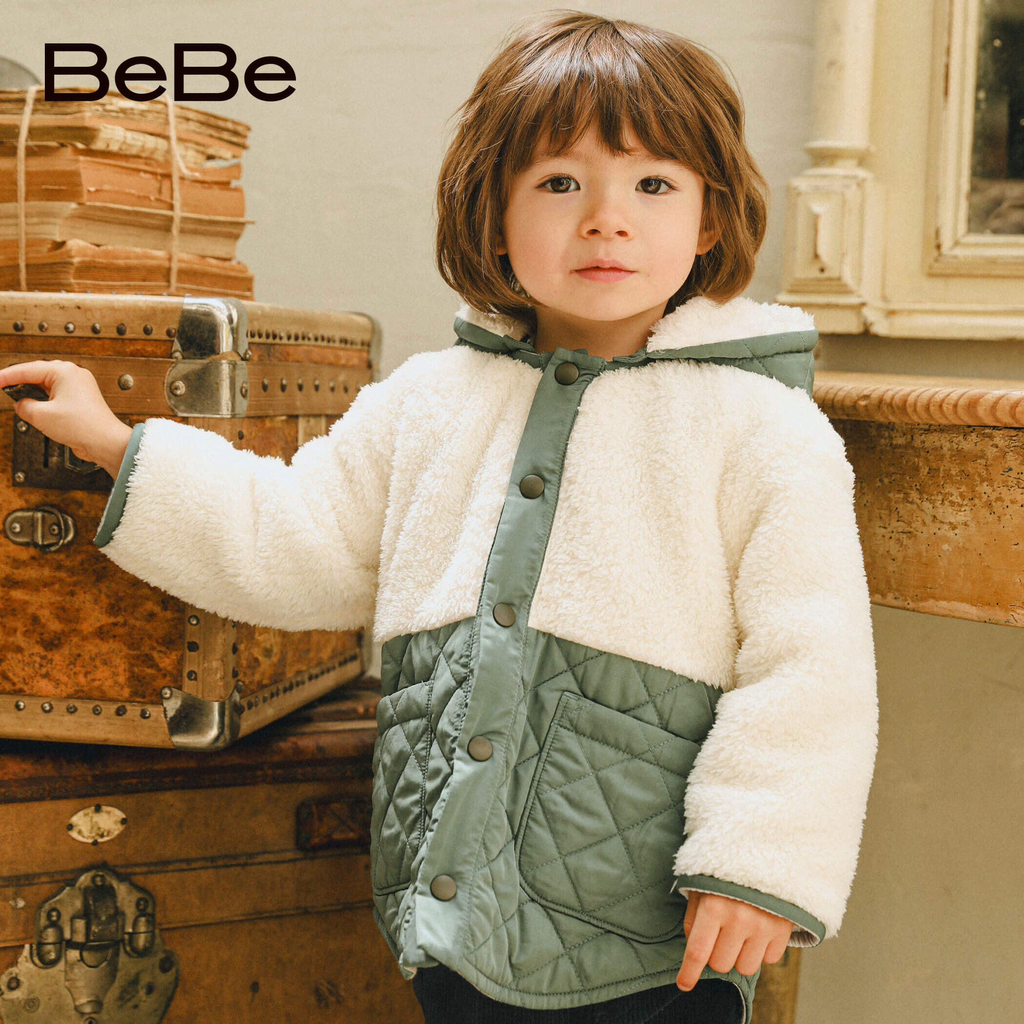 BeBe（べべ）「ボア×キルティングタフタコートベビー(80~90cm)」子供服 子ども服 男の子 女の子