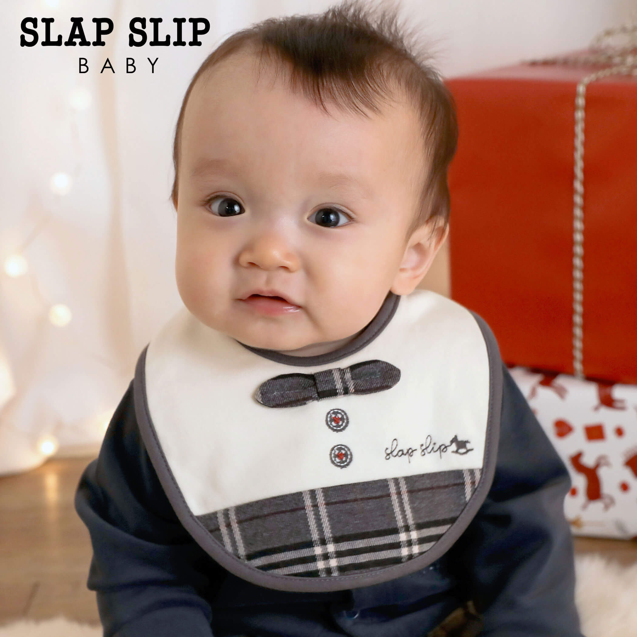 【半額】SLAP SLIP BABY（スラップスリップベビー）「【お揃い】チェック柄蝶ネクタイ風スタイベビー」子供服 子ども服 男の子 セール SALE