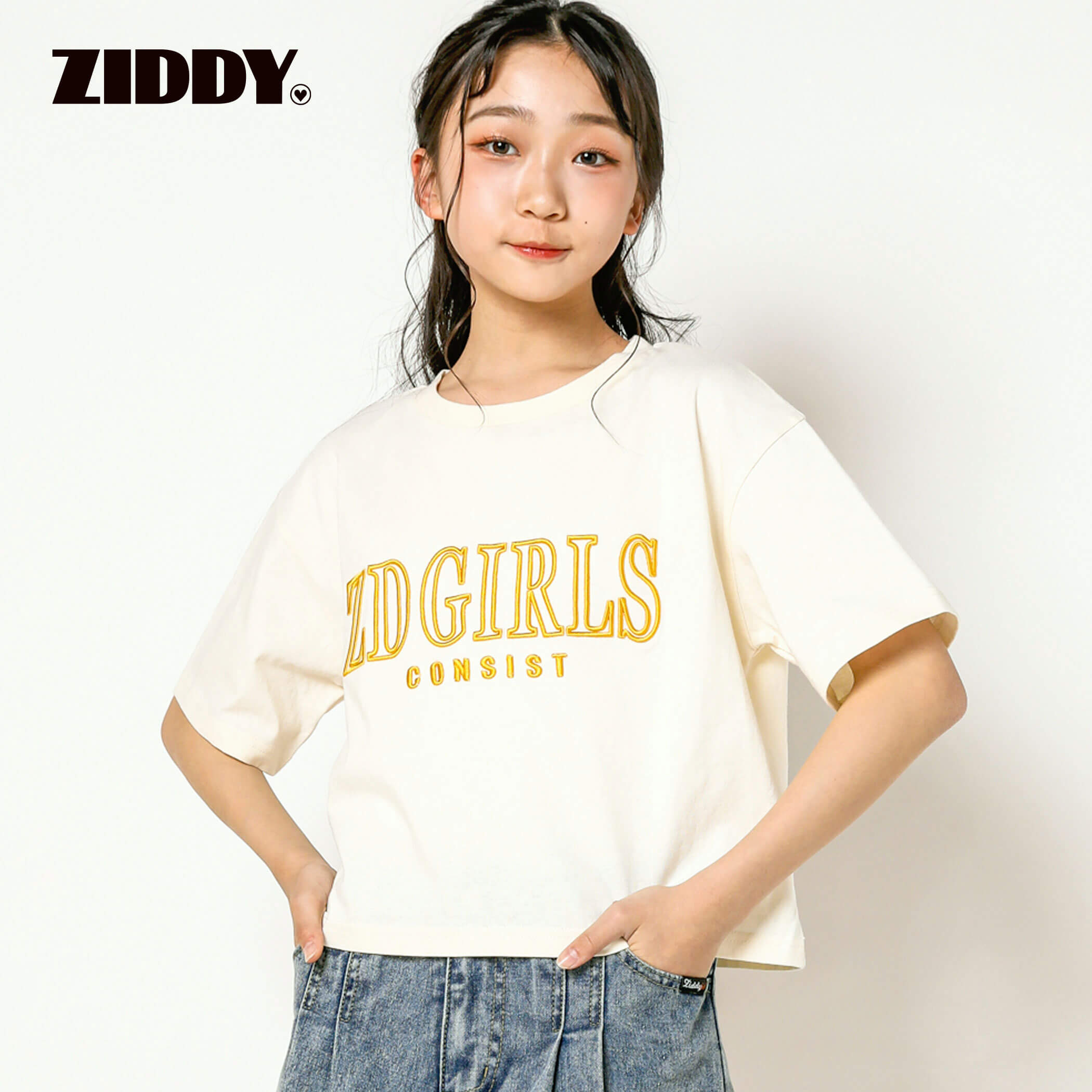 【30 OFFセール】ZIDDY 「立体ロゴ刺繍ショート丈Tシャツ(130~160cm)」子供服 女の子 子ども服 Tシャツ 女の子