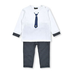 【10％OFFタイムセール】BeBe（べべ）「ネクタイプリントTシャツ+ボーダーパンツセット(80~90cm)」子供服 子ども服 男の子 女の子 80 90 セットアップ セット キッズ ギフト ブランド