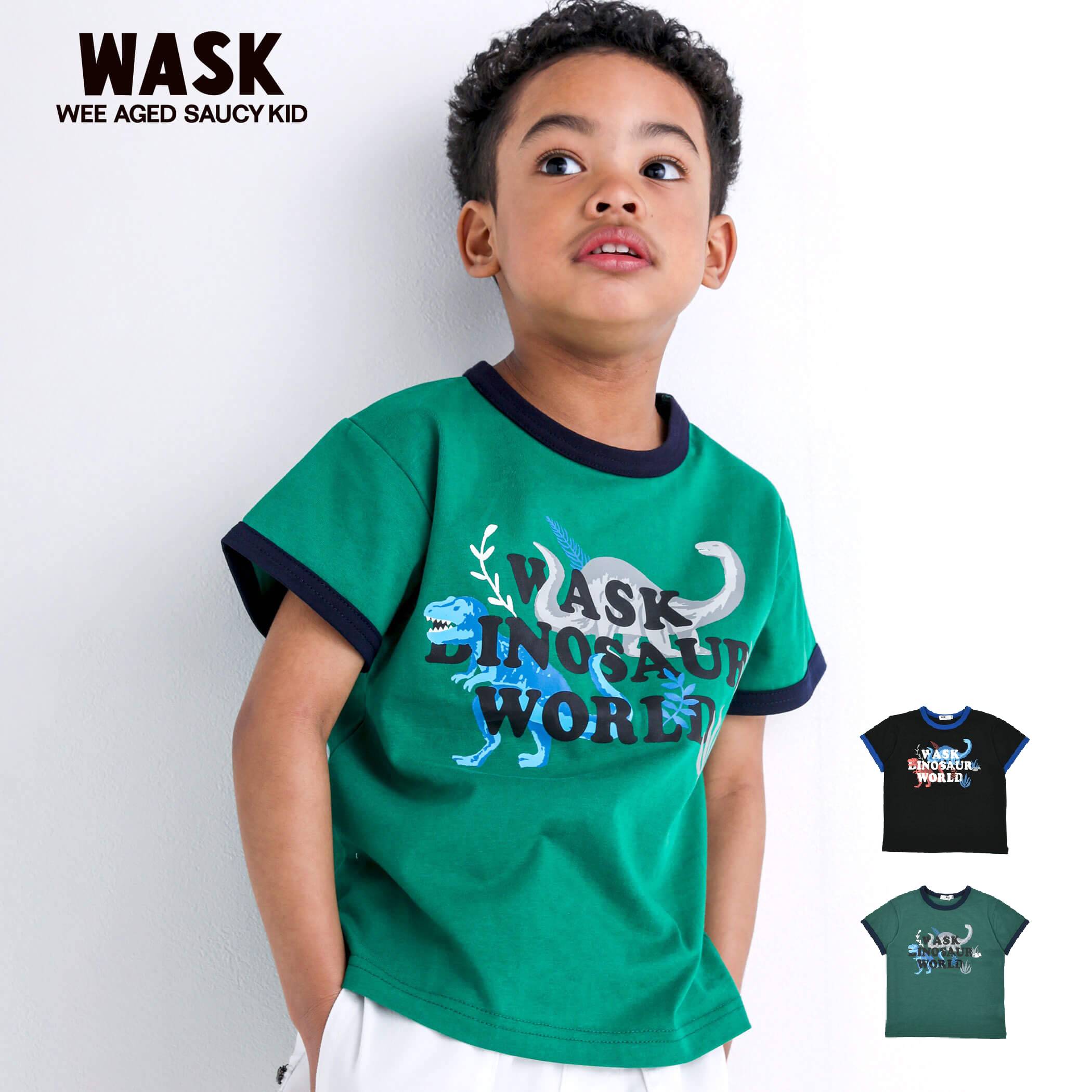 WASK（ワスク）「恐竜蓄光プリントリンガー天竺Tシャツ(100~160cm)」子供服 子ども服 男の子 女の子 100 110 120 130 140 150 160 トップス Tシャツ 半袖 キッズ ギフト ブランド