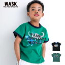 【半額】WASK(ワスク)【抗菌防臭】恐竜 蓄光 プリント リンガー 天竺Tシャツ (100~160cm) 子供服 子ども服 男の子 100 110 120 1...