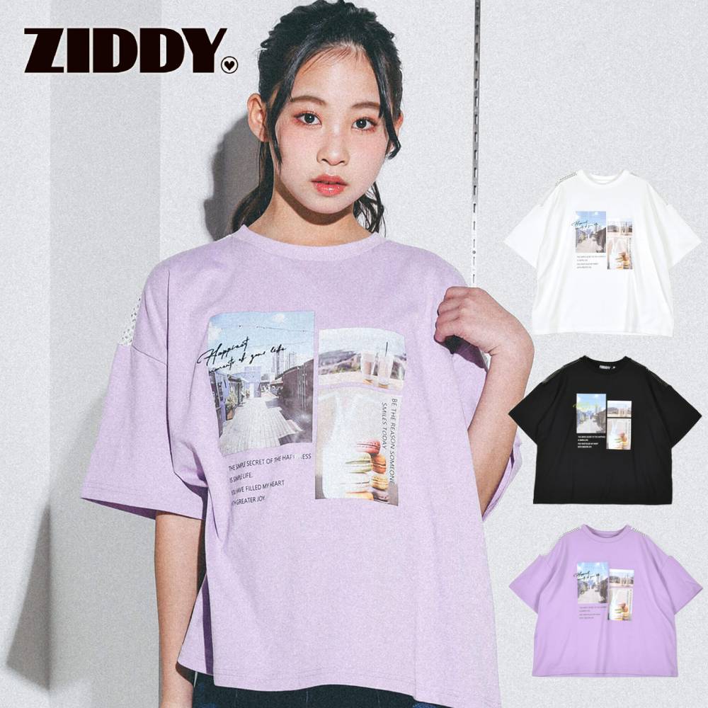 ZIDDY（ジディー）「肩メッシュフォトプリントTシャツ(130~160cm)」子供服 子ども服 男の子 女の子 130 140 150 F(160) トップス Tシャツ 半袖 キッズ ギフト ブランド