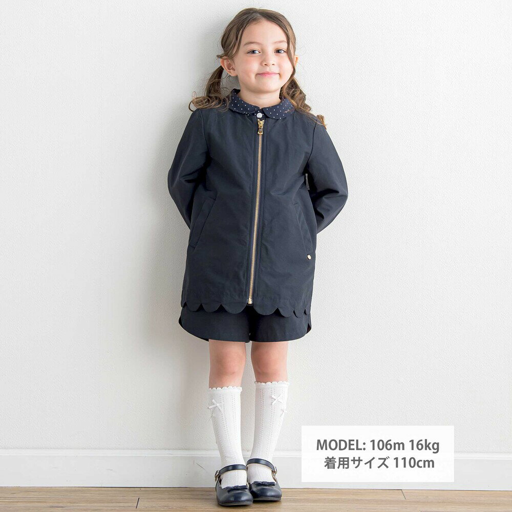【半額】Tartine et Chocolat クロス裏ドットコート(100~140cm) 子供服 子ども服 女の子 キッズ ギフト ブランド プレゼント 100 110 120 130 140 春物 春服 お出かけ 通園 通学 羽織り 防寒 水玉 キャメル ネイビー 裏地 可愛い スカラップ 長袖 ポケッ SALE セール 3