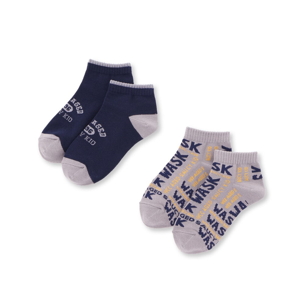 WASK カレッジロゴ＋ロゴ柄2Pショートソックス(15~24cm) 子供服 子ども服 男の子 ...