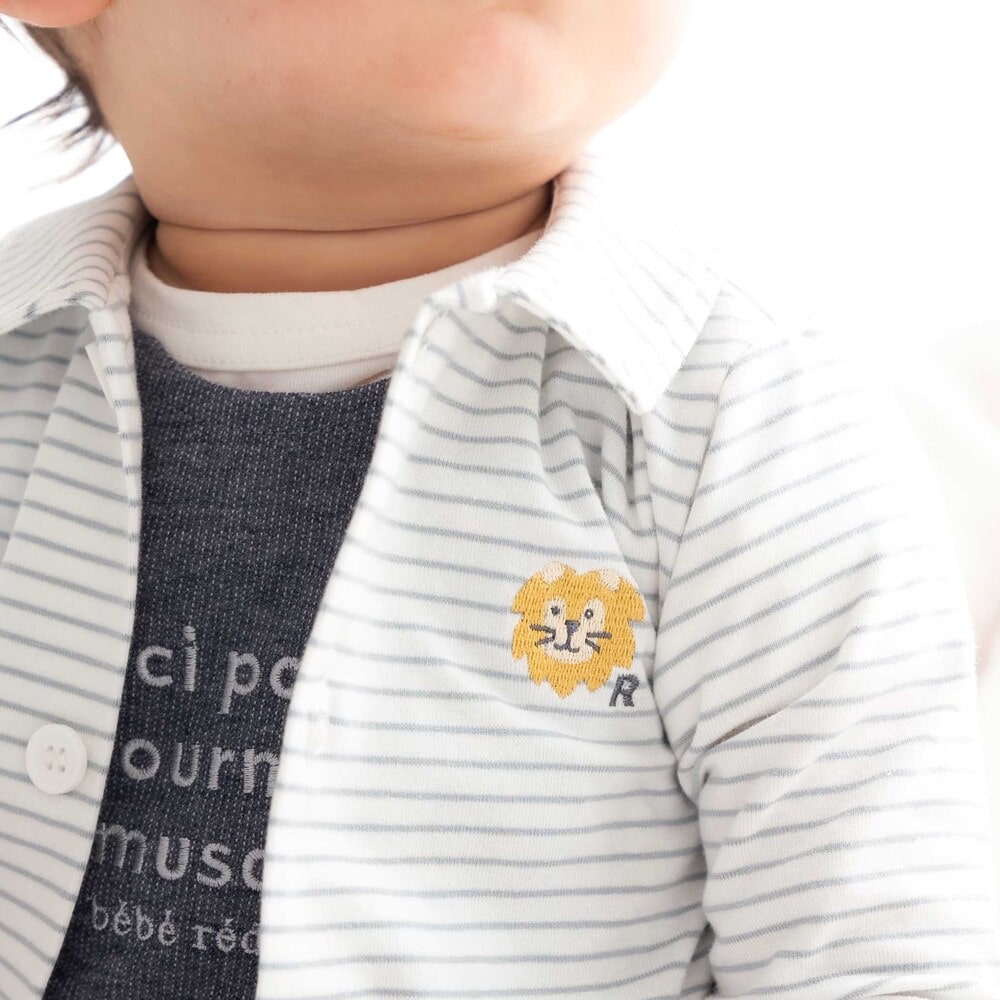 【30%OFF】fillot de bebe reduction 天竺 ボーダー シャツ &ロンパース セット (70~80cm) ベビー服 男の子 ギフト プレゼント 出産祝い 新生児 3ヶ月 6か月 1歳 70 80 かわいい ポップ おしゃれ 人気 贈り物 誕生日 出産準備 春物 春服 2点セット お呼ばれ 内祝