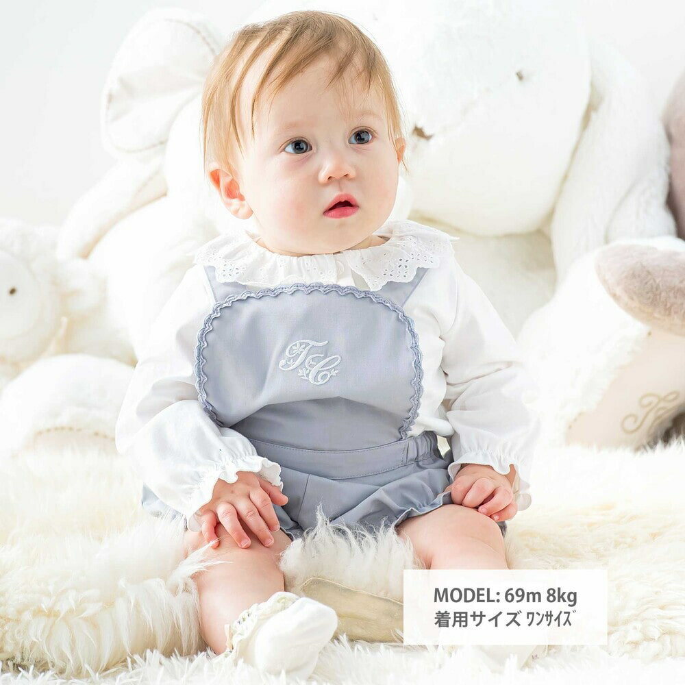 【半額】Tartine et Chocolat ロゴ刺しゅう レース サロペット ベビー(80-90cm) ベビー服 女の子 キッズ ギフト ブランド プレゼント 90 80 セレモニー お出かけ 上品 秋新作 出産祝い ブルー オレンジ 旅行 誕生日 お祝い 2