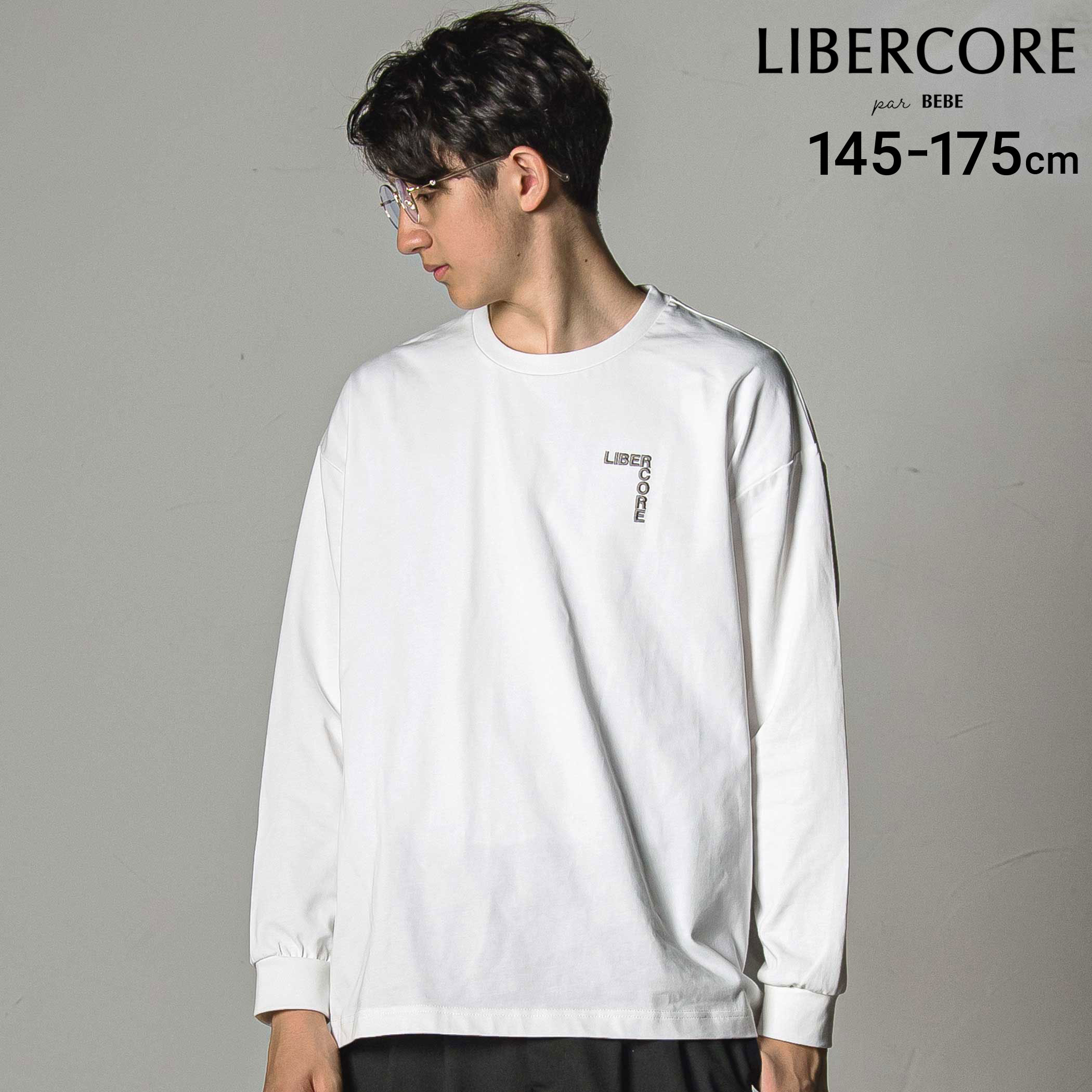 Rakuten - 【楽天スーパーSALE 半額】LIBERCORE par BEBE（リベルコア パル ベベ） パッチ刺しゅうプリント天竺長袖Tシャツ大人親子お揃 (145~175cm) 公式ショップ 子供服 大人 親子 リンクコーデ ブランド リンクコーデ ユニセックス 秋服 通学 小学生 お出かけ