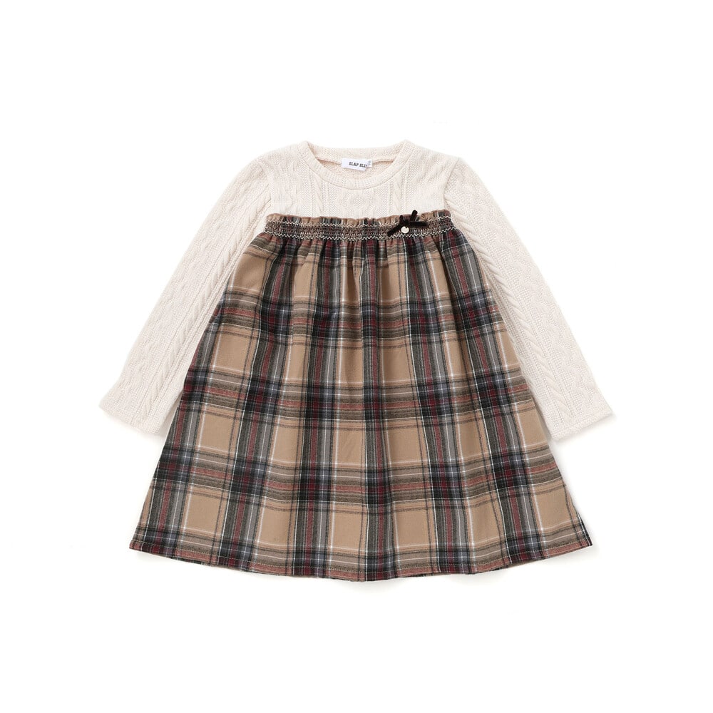 【半額】SLAP SLIP 【お揃い】ケーブルチェック切り替えスモッキングワンピース(80~130cm) 子供服 女の子 キッズ ギフト ブランド プレゼント キッズ服 冬服 通園 通学 保育園 小学生 お出かけ 80cm 90cm 100cm 110cm 120cm 130cm 25AW