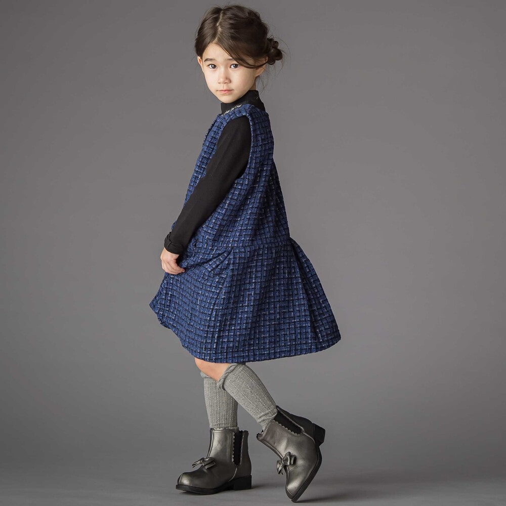 【半額】BeBe Petits Pois Vert Aラインニットツイードジャンパースカート(95~150cm) 子供服 女の子 キッズ ギフト ブランド プレゼント ジャンスカ ワンピース 発表会 セレモニー 冬服 小学生 幼稚園 お出かけ 上品 95cm 100cm 110cm 120cm 130cm 140cm 150cm 3
