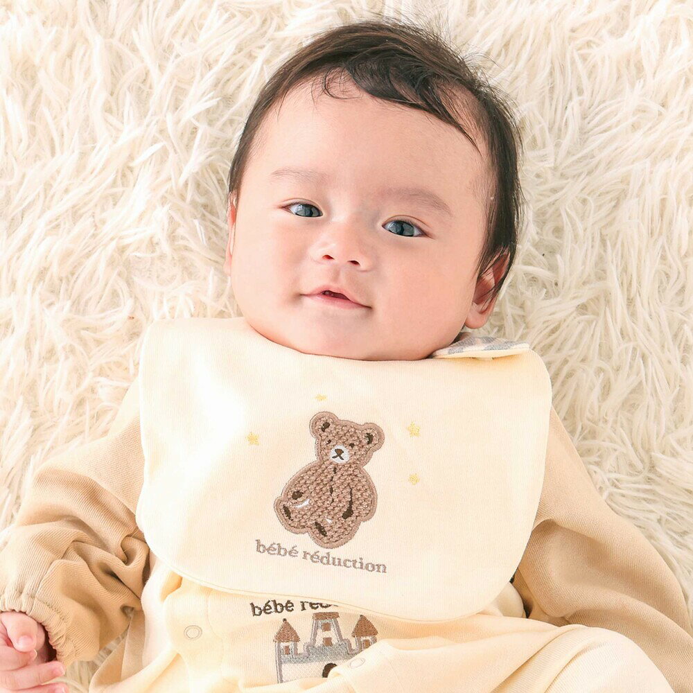 fillot de bebe reduction 裏毛クマパッチ刺しゅうスタイ ベビー服 男の子 ギフト プレゼント 出産祝い 新生児 3ヶ月 6か月 1歳 プチギフト お出かけ 贈り物 誕生日 出産準備 内祝い バースデー 冬服 通園 保育園 3