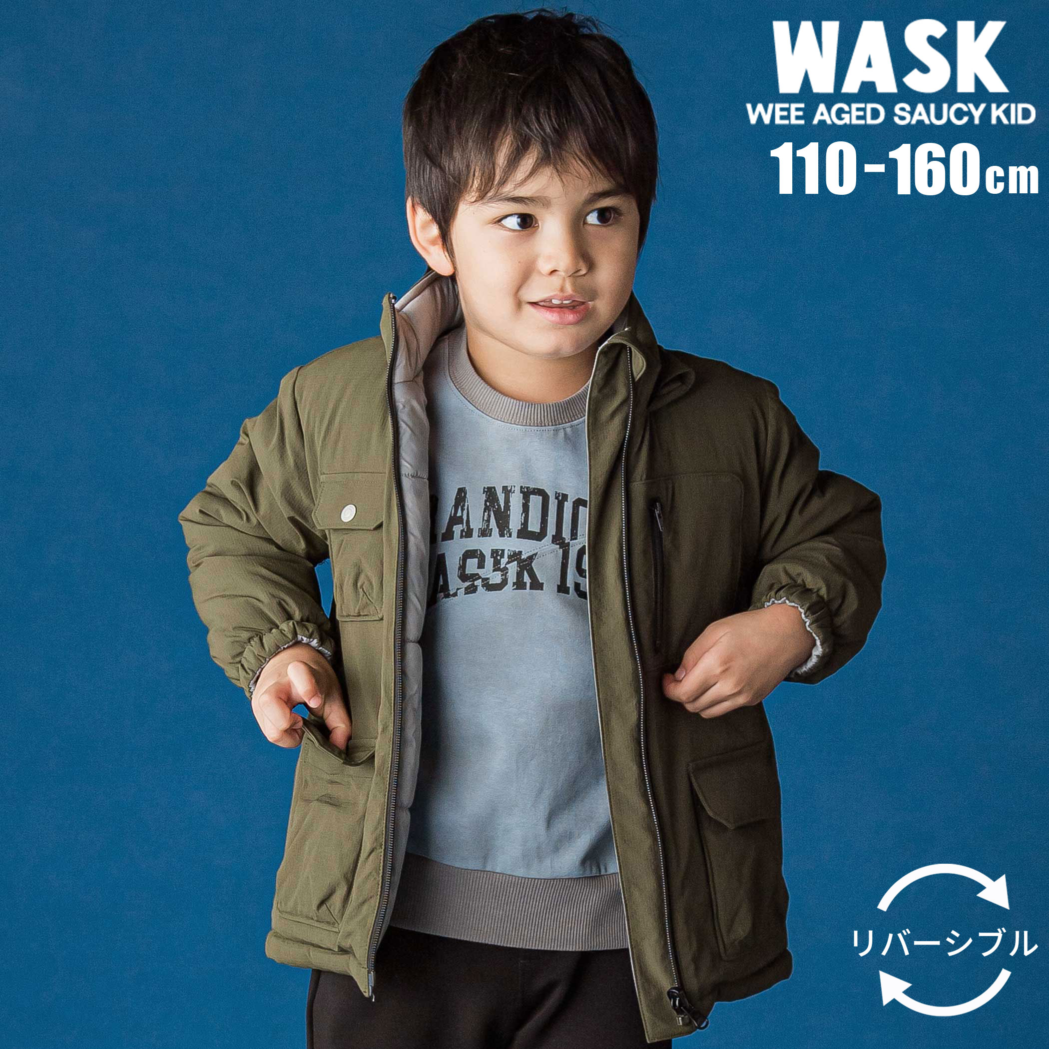 Rakuten - 【半額】WASK リップストップ ＆ タイダイ リバーシブル ジャケット フード取り外し可能 (110~160cm) 子供服 服 男の子 キッズ リバーシブル 防寒 アウター キッズ服 小学生 アメカジ 高学年 冬服 通学 110cm 120cm 130cm 140cm 150cm 160cm ブランド