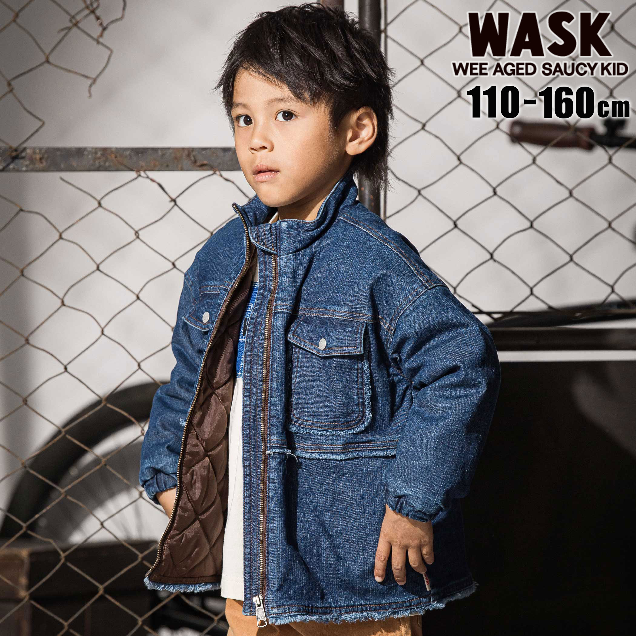 Rakuten - 【半額】WASK フリンジ ストレッチデニム 中綿 キルト ジャケット(110~160cm) 子供服 男の子 アウター キッズ ギフト ブランド プレゼント キッズ服 小学生 アメカジ 高学年 ジュニア服 かっこいい 通学 幼稚園 110cm 120cm 130cm 140cm 150cm 160cm　セール SALE