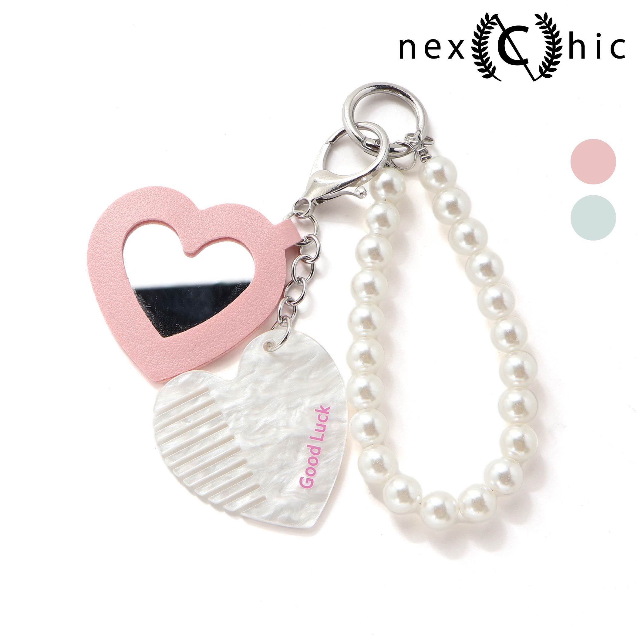 乐天商城 - 最大千円クーポン配布中・nexchic ハートフラワーミラー＆ハートコーム付きストラップ 子供服 女の子 キッズ ギフト ブランド プレゼント小物 グッズ キッズ服 ジュニア服 小学生 高学年 通学 110cm 120cm 130cm 140cm 150cm