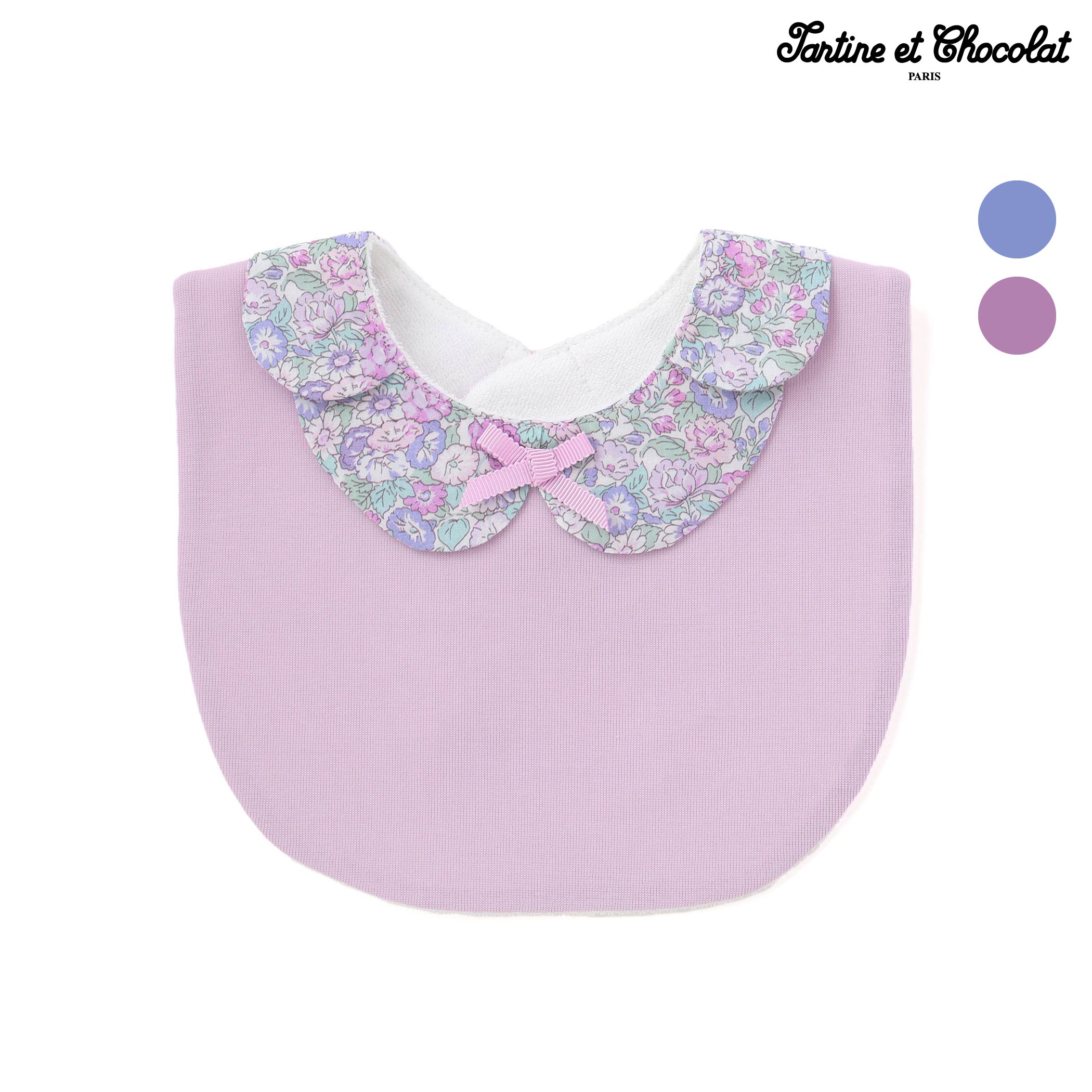 Tartine et Chocolat 【日本製】【お揃い】リバティ(leontyne dream)プリントタナローンペタル襟付きリボンスタイ ベビー服 女の子 プレゼント ギフト 出産祝い 新生児 3ヶ月 6か月 1歳 春服 出産準備 誕生日祝い 内祝い おしゃれ お出かけ 上品 バースデーフォト 誕生日祝い