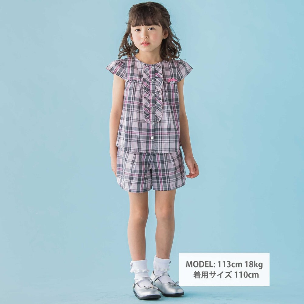 【20%OFF】BeBe Petits Pois Vert 【限定商品】チェックブラウス＋ショートパンツ ...