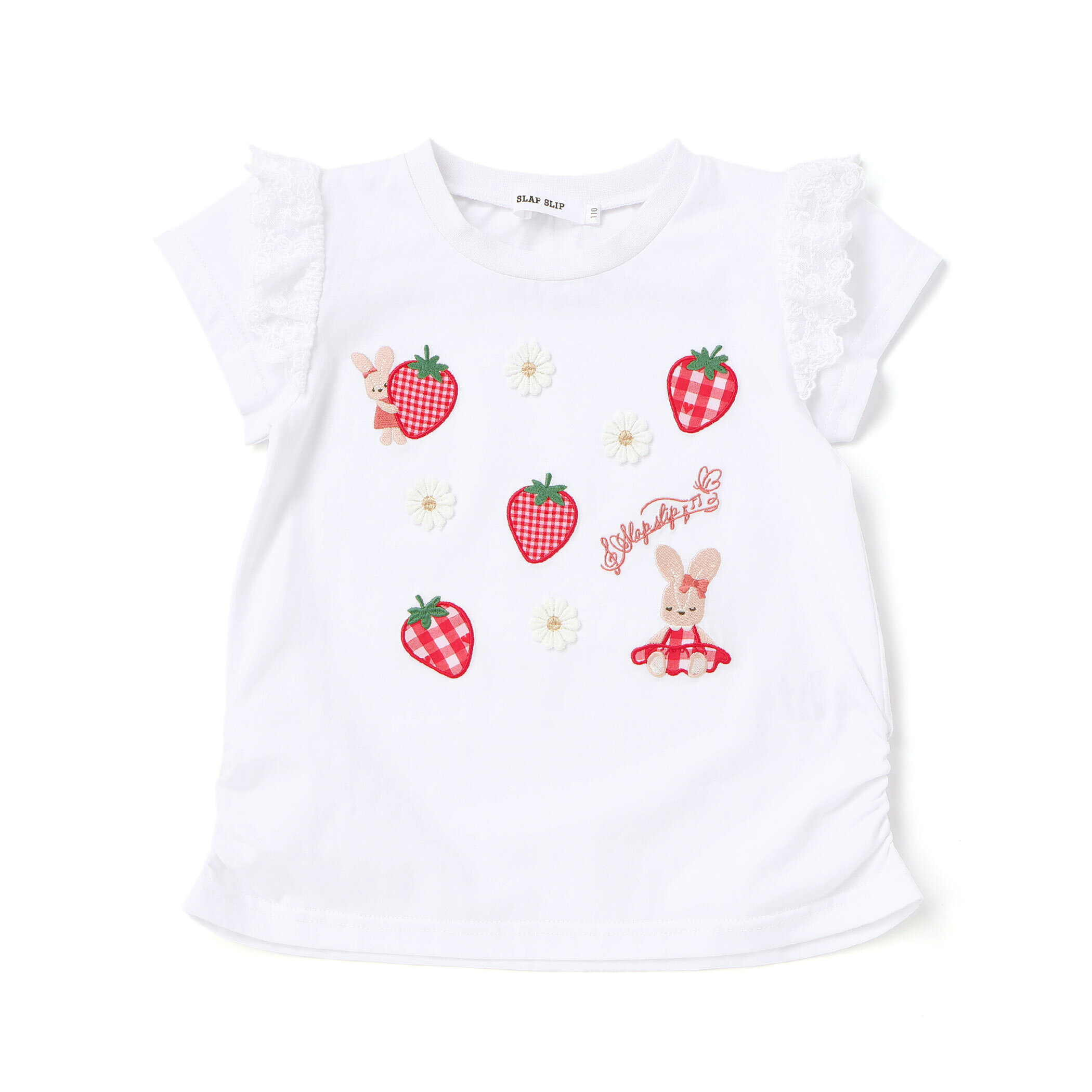 【楽天スーパーSALE 半額以下】SLAP SLIP 肩フリル イチゴ ウサギ パッチ 半袖Tシャツ(80~130cm) キッズ 子供服 女の子 キッズ おすすめ トップス Tシャツ 半袖 フリル チェック柄 肩フリル イチゴ ウサギ 夏 通園 通学 保育園 人気 かわいい ガーリー 80cm 90cm 100cm
