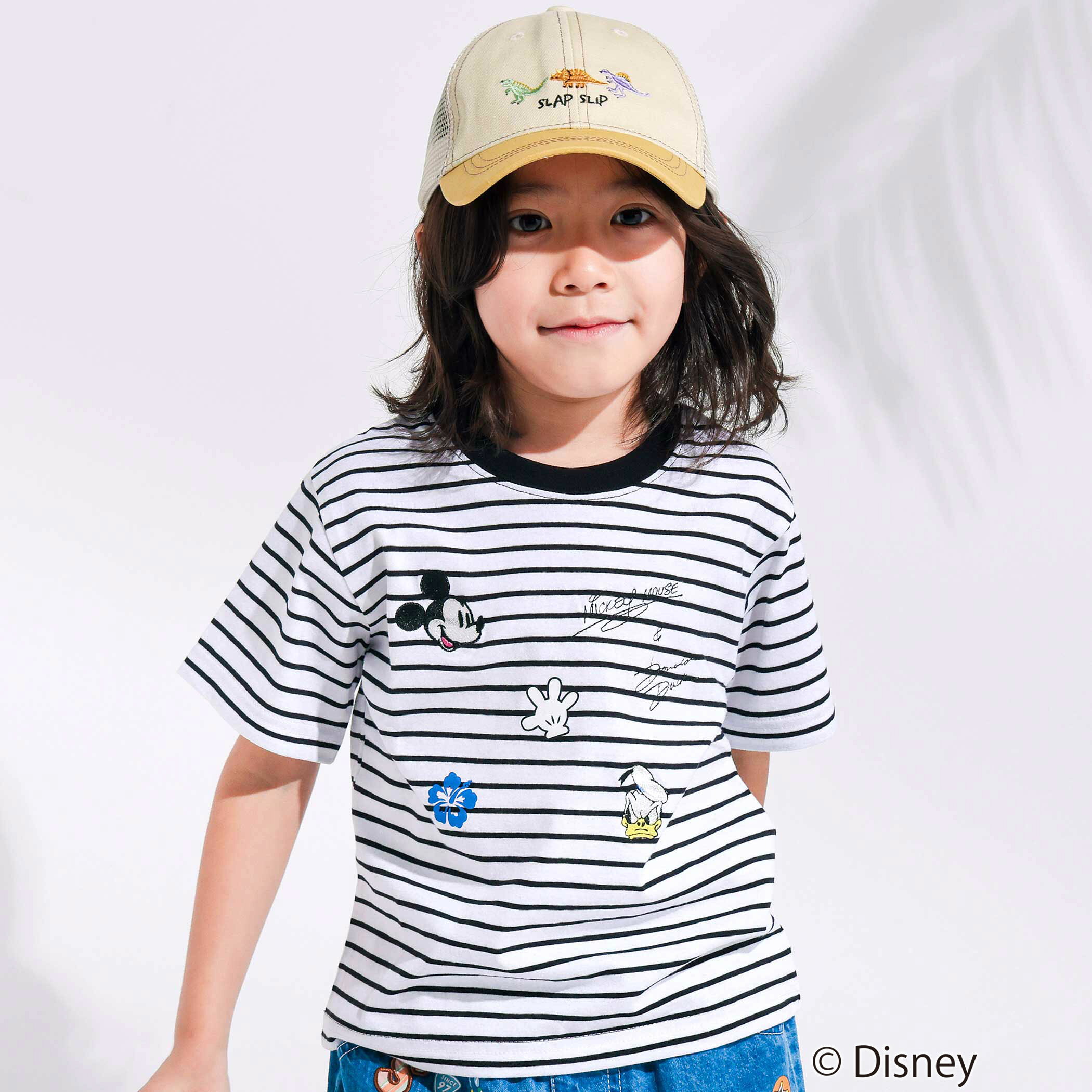 【最大20%OFFクーポン】【20％OFF】SLAP SLIP 【ディズニーコレクション】キャラクター 刺しゅう ボーダー 半袖Tシャツ(80~130cm) ディズニー ミッキー ドナルド ミニー デイジー 半袖 刺しゅう キッズ 子供服 女の子 男の子 トップス 通園 通学 保育園 小学生