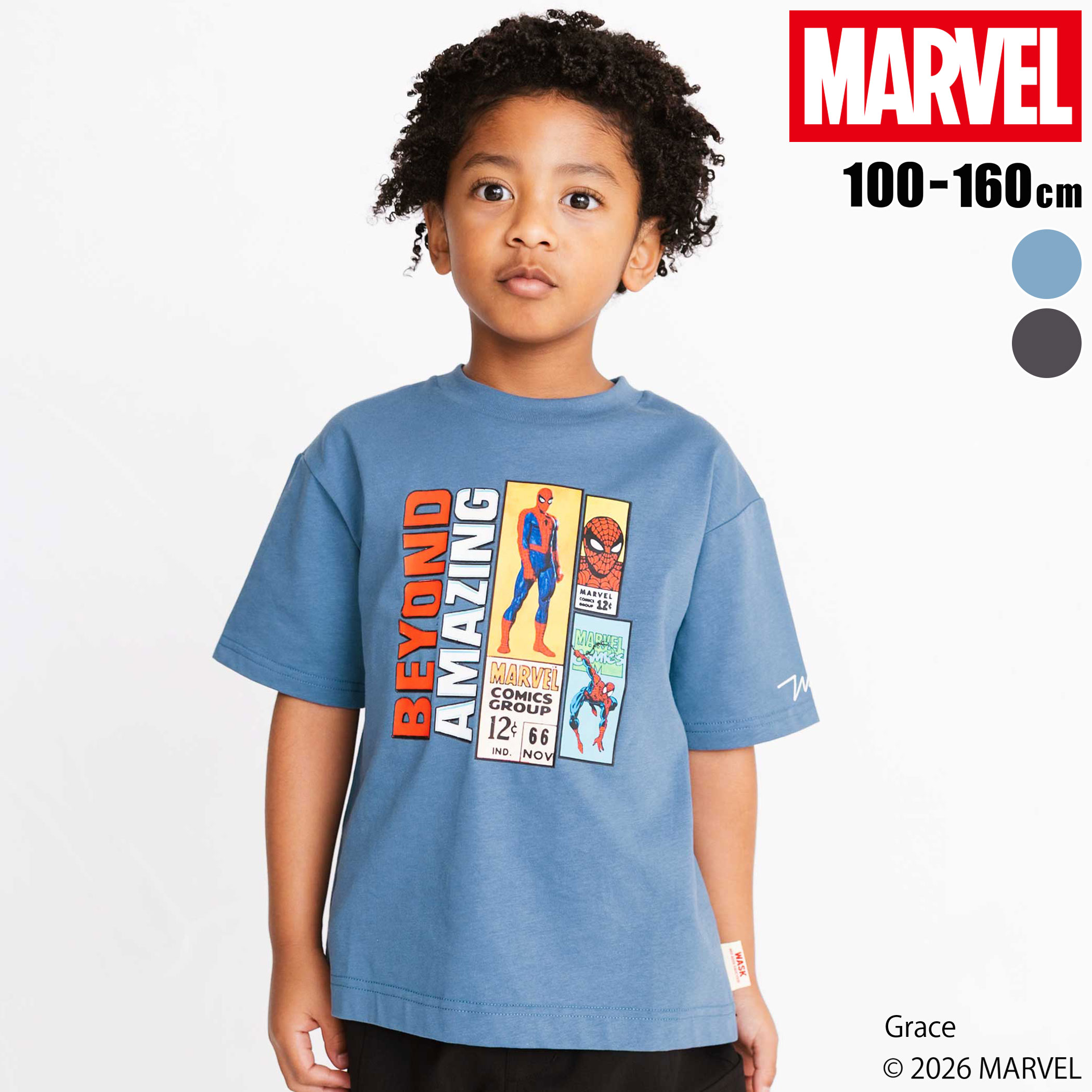 Rakuten - WASK 【スパイダーマン】コミックプリントBIGTシャツ (100~160cm) 子供服 子ども服 男の子 キッズ ゆったりシルエット アメコミ ギフト ブランド プレゼント 半袖 キッズ服 小学生 アメカジ 高学年 ジュニア服 通学 幼稚園 100cm110cm 120cm 130cm 140cm 150cm 160cm